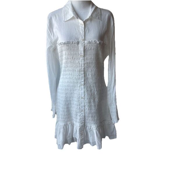 Veronica Beard Kelsey Button-Down Ruffled Smocked Dress in White Size 10 - Picture 9 of 12